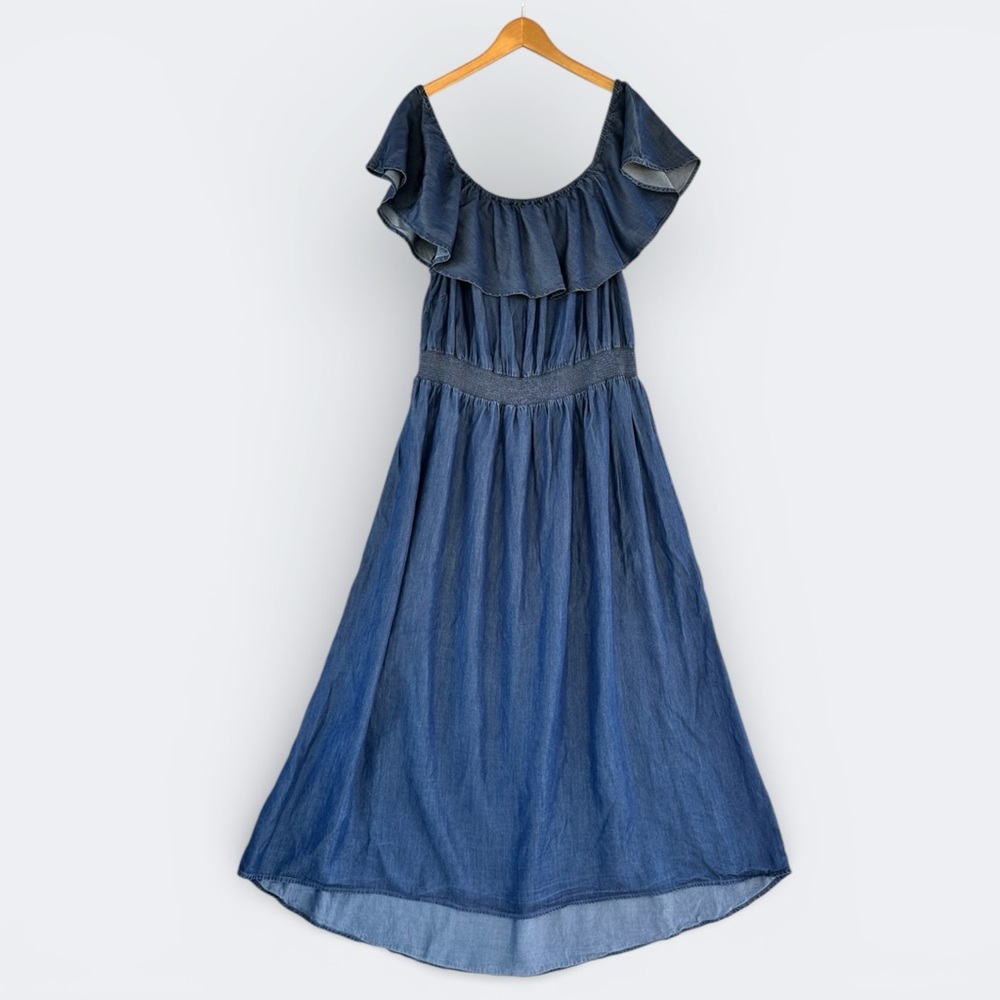 Women’s Blue Off-Shoulder Ruffle Maxi Dress